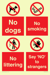 Playground Sign - No dogs, No smoking, No littering, Say 'NO' to strangers